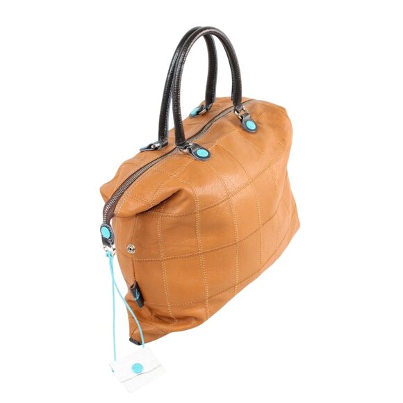 GABS Brown Leather Patchwork Made In Italy Large Zipper Tote Handbag Purse Bag - Picture 5 of 12